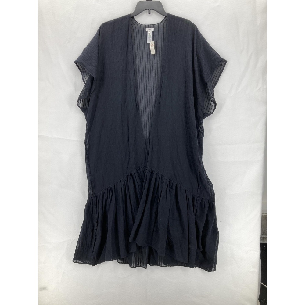 Aerie Kimono Dress Womens One Size Black Ruffle Hem Open Front Sheer Coverup NWT